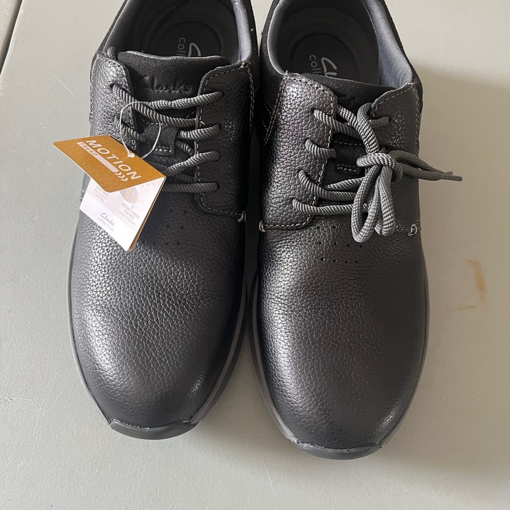 Clarks Black Textured Leather Oxfords